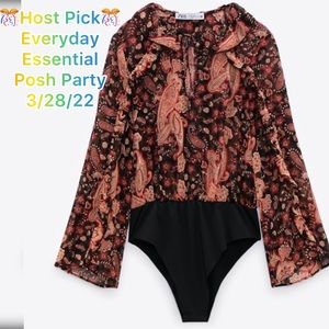 PRINTED RUFFLED BODYSUIT